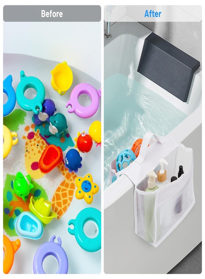 Dormercy Saddle Shape Bath Toy Organizer, 2 Compartments Wide Opening Bathtub Toy Holder for Tub, Bath Toy Storage Organizer for Tub, Easy Access for Children, Mesh Shower Toy Holder - Image 3